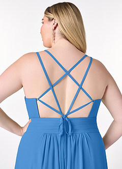 Azazie Farren Robes de demoiselle d'honneur Robe Trapèze Convertible en Mousseline de soie Plissée Geai Bleu image15