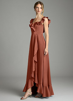 Azazie Lyra Bridesmaid Dresses Auburn A-Line Off the Shoulder Stretch Satin Convertible Dress image4