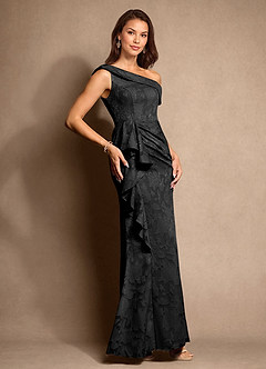 Azazie Hamptons Vestidos para mãe da noiva Vestido Preto de Esgotamento Floral de Linha A com Plissado image4