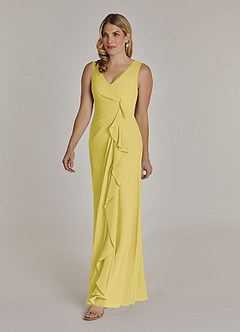 Azazie Manuella Mère de la mariée Robes Robe Trapèze en Mousseline de soie Col V plissé Canari image5