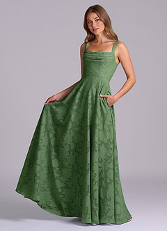 Azazie Shaude Bridesmaid Dresses Eucalyptus A-Line Pleated Floral Burnout Dress image5