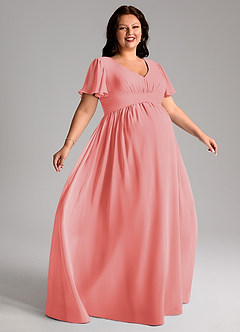 Azazie Verna Abiti da damigella d'onore premaman Abito A-Line Increspato con Scollo a V Chiffon Floor-Length image9