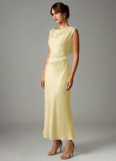 Azazie Kieryn Bridesmaid Dresses Lemon Sorbet Mermaid Pleated Stretch Satin Dress image3