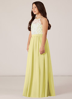 Azazie Fahari Junior Lemon Sorbet A-Line Lace Chiffon Dress image3