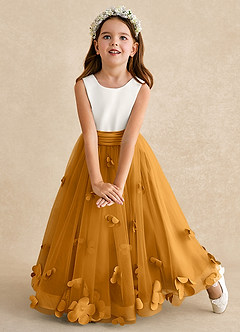Azazie Vi Flower Girl Dresses Butterscotch A-Line Sleeveless Tulle Dress image6