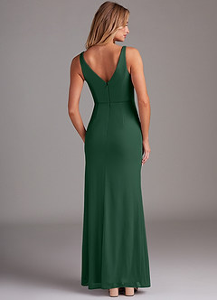 Azazie Leandra Bridesmaid Dresses Dark Green Mermaid V-Neck Pleated Mesh Dress image2
