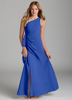 Azazie Maive Junior Royal Blue A-Line Pleated Chiffon Dress image1
