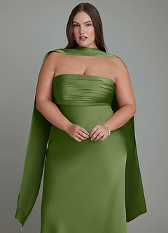 Azazie Saylor Vestidos de damas de honor Vestido Enebro de Satén Elástico de Corte Sirena con Palabra de honor image18