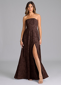 Azazie Wren Abiti da Damigella Abito A-Line in Burnout Floreale Senza Cinturino Ganache image1