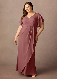 Azazie Song Mère de la mariée Robes Robe Sirène en Mousseline extensible Col V plissé Rose Du Désert image8