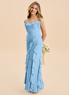 Azazie Phoebe Junior Steel Blue Sheath Ruched Chiffon Dress image4