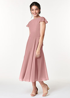Azazie Payton Junior Dusty Rose A-Line Bow Chiffon Dress image4