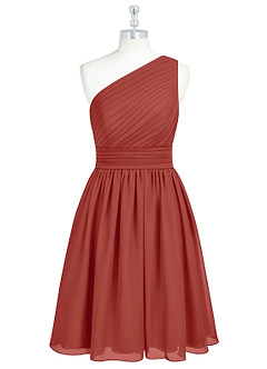 Azazie Katrina Robes de demoiselle d'honneur Robe Trapèze en Mousseline de soie Ue épaule Terracotta image6