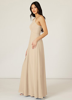 Azazie Sarah Bridesmaid Dresses Champagne Empire Pleated Chiffon Dress image3