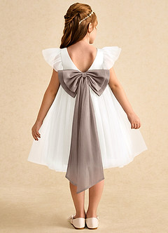 Azazie Munchkin Flower Girl Dresses Ivory Taupe A-Line Bow Tulle Dress image1