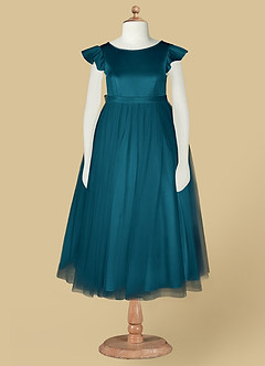 Azazie Aster Final Sale Ink Blue A-Line with Sleeves Tulle Dress image6