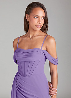 Azazie Amyra Bridesmaid Dresses Tahiti Sheath Off the Shoulder Chiffon Convertible Dress image6