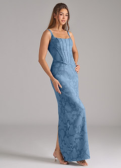Azazie Kenna Robes de demoiselle d'honneur Robe Fourreau en Blumen-Burnout Fente Latérale Acier Bleuté image4