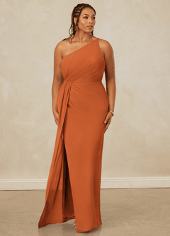 Christian Siriano Bridal for Azazie 1003 Bridesmaid Dresses Cinnamon Sheath One Shoulder Chiffon Dress image10