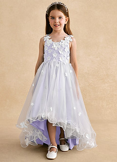 Azazie Celia Flower Girl Dresses Lilac A-Line Lace Tulle Dress image7