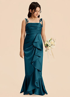 Azazie Ryan Junior Ink Blue Sheath Bow Stretch Satin Dress image3