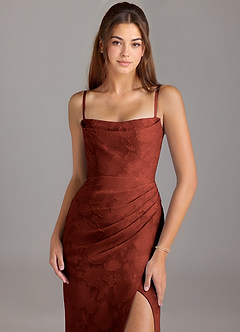 Azazie Leonis Robes de demoiselle d'honneur Robe Fourreau Convertible en Blumen-Burnout Sans bretelle Terracotta image2