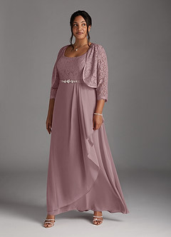 Azazie Ainsling Abiti per la Madre della Sposa Abito A-Line in Chiffon in Pizzo con Scollo Quadrato Rosa Polverosa image14