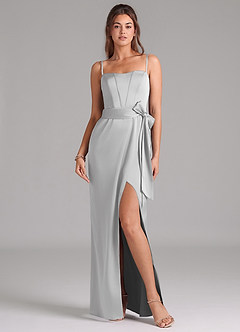 Azazie Jamie Bridesmaid Dresses Silver A-Line Strapless Stretch Satin Convertible Dress image8