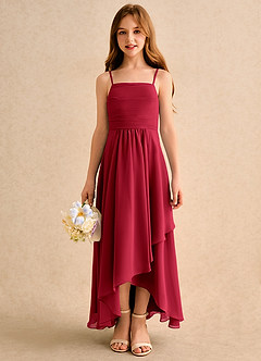Azazie Twilight Dance Girls Formal Flower Girl Dresses Scarlet A-Line Pleated Chiffon Dress image3