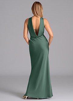 Azazie Lusinda Vestidos de damas de honor Vestido de Eucalipto de Satén Elástico de Corte Sirena con Sin tirantes image7