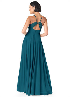 Azazie Avelina Bridesmaid Dresses Ink Blue A-Line V-Neck Pleated Chiffon Dress image2