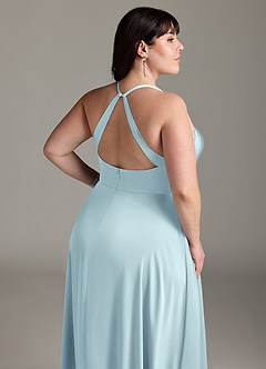 Azazie Davis Bridesmaid Dresses Cloud Blue A-Line Pleated Stretch Satin Dress image7