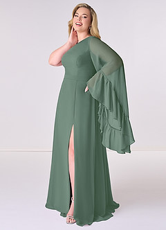 Barbie ♥ Azazie Bridesmaid Dresses Eucalyptus A-Line Long Sleeve Chiffon Dress image9