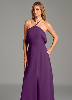 Azazie Cara 신부 들러리 드레스 A라인 셔링 쉬폰 바닥 길이 드레스 image2