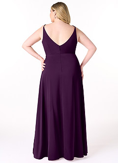 Azazie Dalilah Brautjungfernkleider A-Linie V-Hals Gefaltet Stretch-Satin Kleid Traube image7