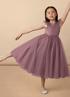 Azazie Dolly Final Sale Dusty Rose A-Line Bow Tulle Dress image1