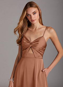 Azazie Jenna Bridesmaid Dresses Bronzer A-Line Pleated Stretch Satin Dress image5