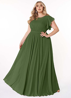 Azazie Daphne Modest Bridesmaid Dresses A-Line Ruffled Chiffon Floor-Length Dress image7