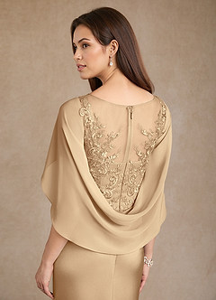 Azazie Hera Vestidos para mãe da noiva Vestir Champanhe de Cetim elástico de Linha A com Renda image6