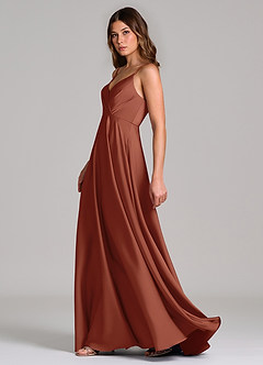 Azazie Amani 신부 들러리 드레스 A라인 주름진 스트레치 새틴 바닥 길이 드레스 image3