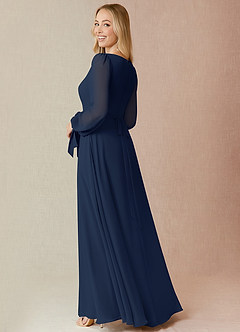 Azazie Leonia Bridesmaid Dresses Dark Navy A-Line Long Sleeve Chiffon Dress image2