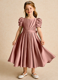 Azazie Miriam Flower Girl Dresses Cedar Rose Ball-Gown Pleated Matte Satin Dress image2