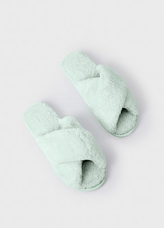 front Matching Color Cross Band Fuzzy Slippers