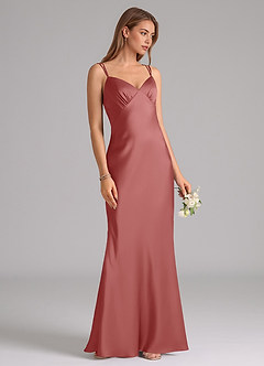 Azazie Suttona Brudtärnklänningar Klä av A-Linje i Stretch Satin Plisserad Antik Ros image2