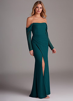 Azazie Hallie Bridesmaid Dresses Pine Mermaid Long Sleeve Chiffon Dress image4