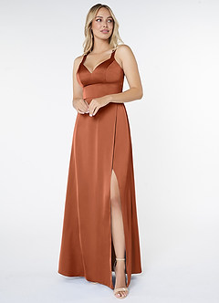 Azazie Nira Final Sale Agave A-Line Stretch Satin Dress image1