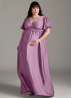 Azazie Verna vestidos de dama de honor de maternidad Vestido de Corte En A Volante Hasta el suelo Satén Elástico image9