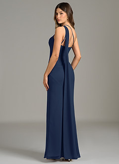 Azazie Juniper Bridesmaid Dresses Dark Navy Mermaid One Shoulder Chiffon Dress image2