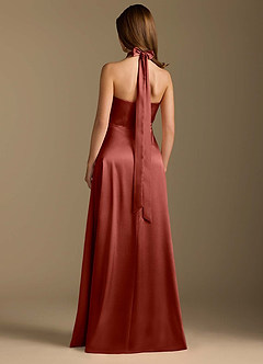 Azazie Tracie Bridesmaid Dresses Terracotta A-Line Pleated Metallic Satin Dress image2
