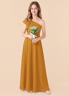 Azazie Arabella Junior Butterscotch A-Line Ruched Chiffon Dress image5